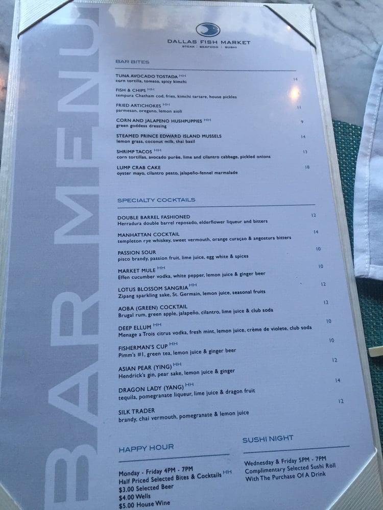 Menu at Dallas Fish Market restaurant, Dallas