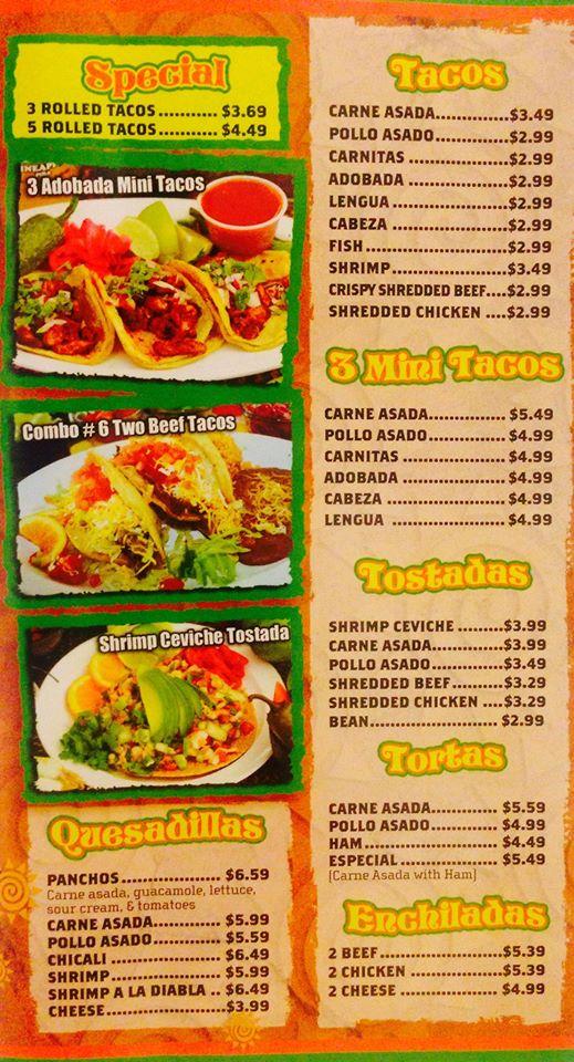 Menu at Panchos Authentic Mexican Grill restaurant, Chula Vista, 933 ...