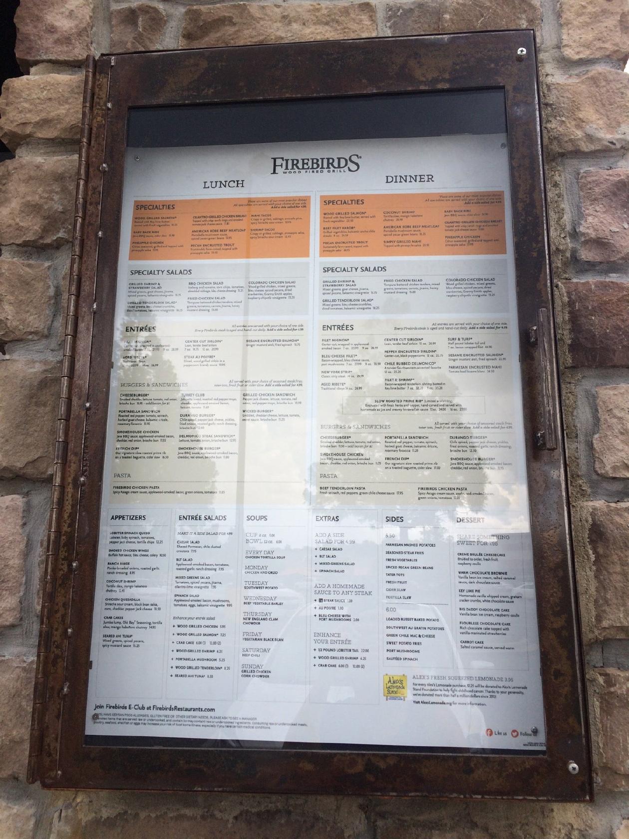 Menu at Firebirds Wood Fired Grill pub & bar, Hoover