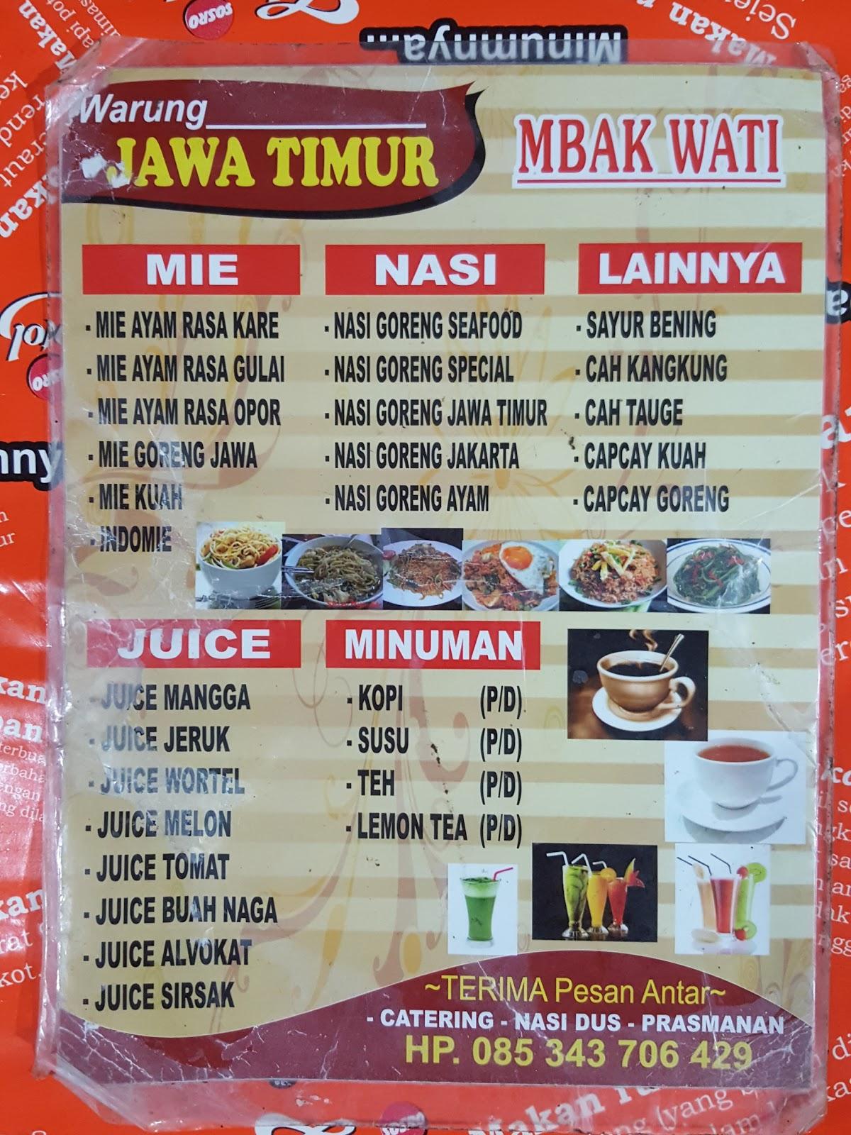 Carta Del Restaurante Warung Makan Jawa Timur Mbak Wati Bira