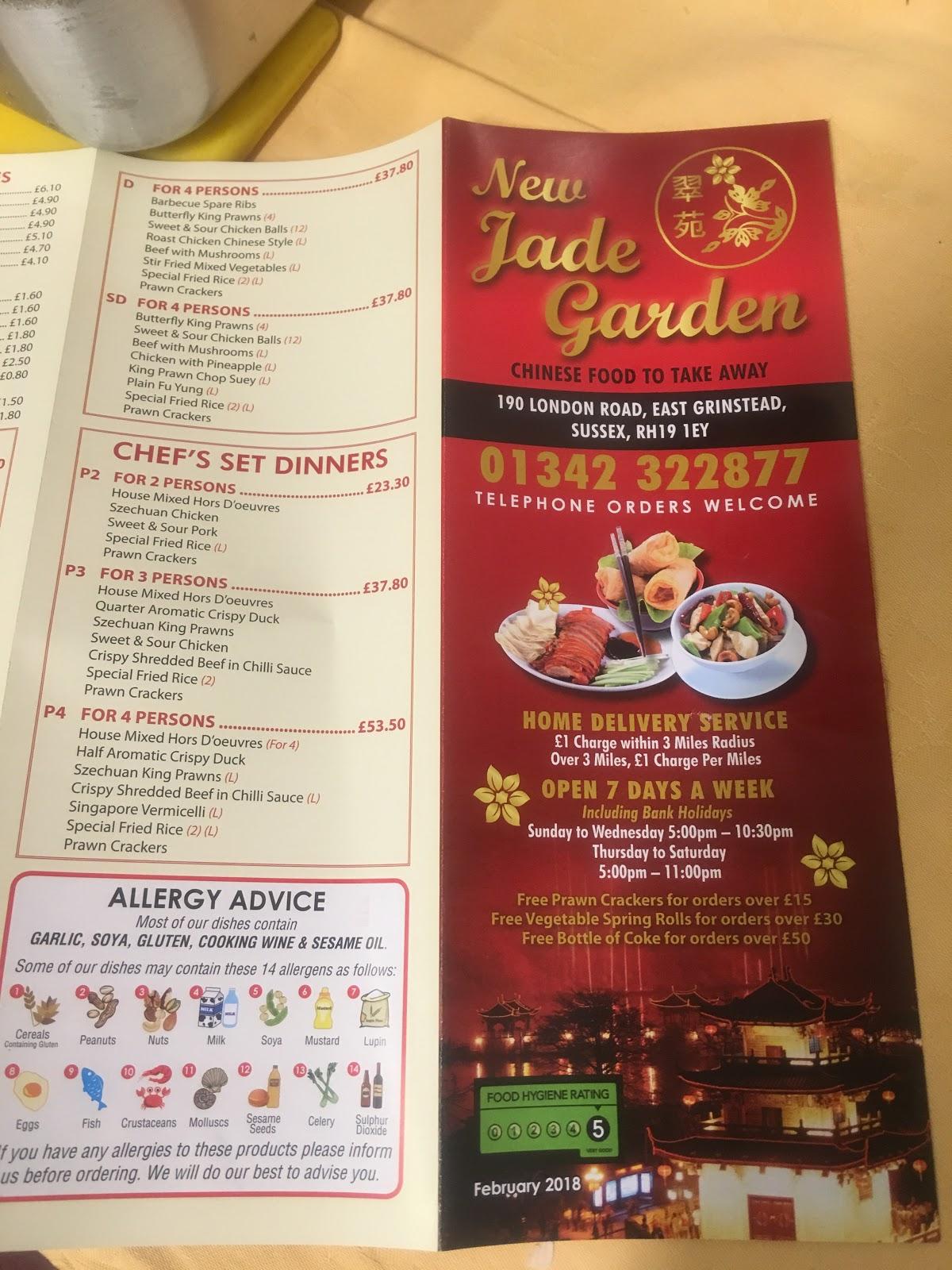 Menu at New Jade Garden fast food, East Grinstead