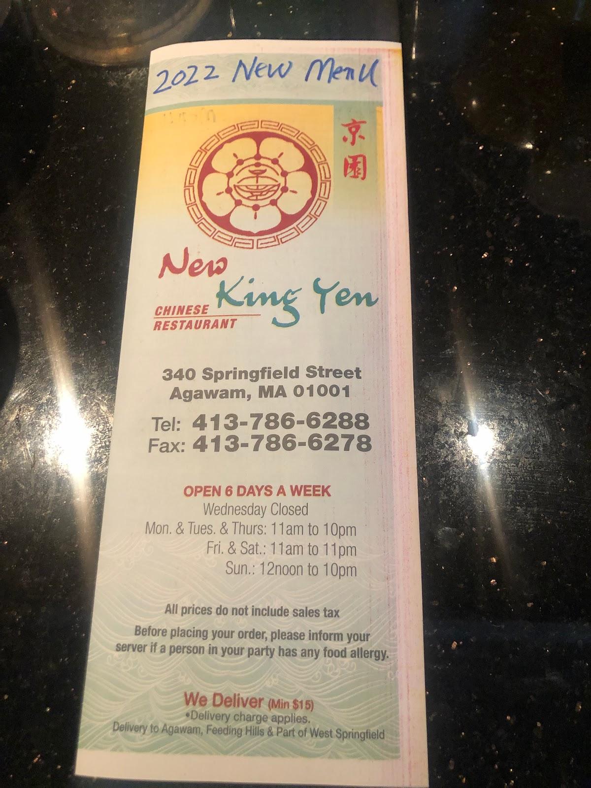 Menu at New King Yen Chinese Restaurant, Agawam