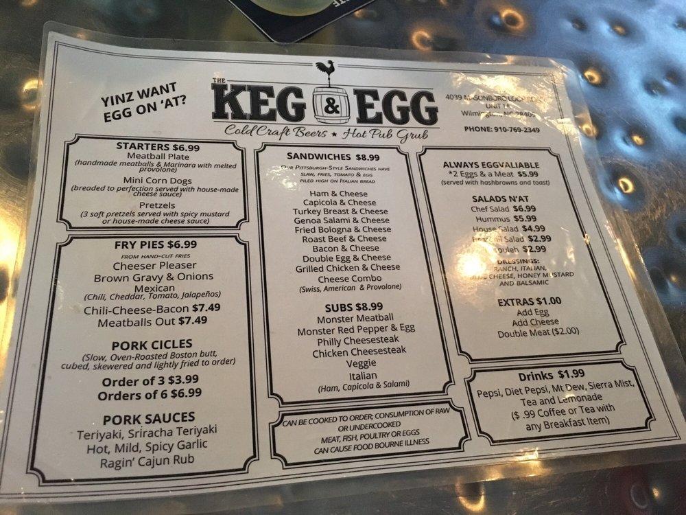 Menu at The Keg and Egg pub & bar, Wilmington