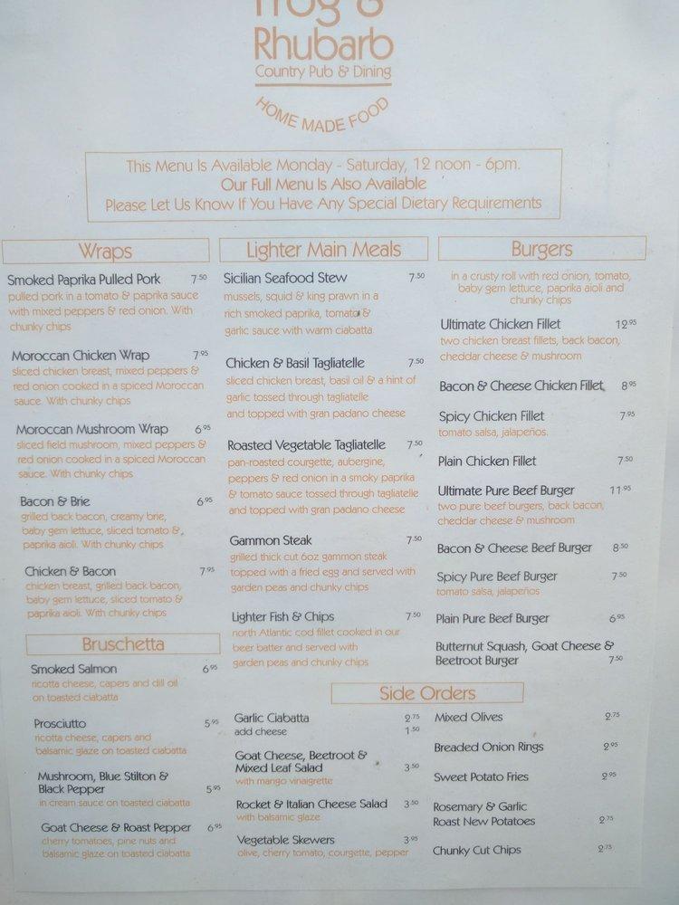 Menu at Frog & Rhubarb, Luton, 30 Church Road