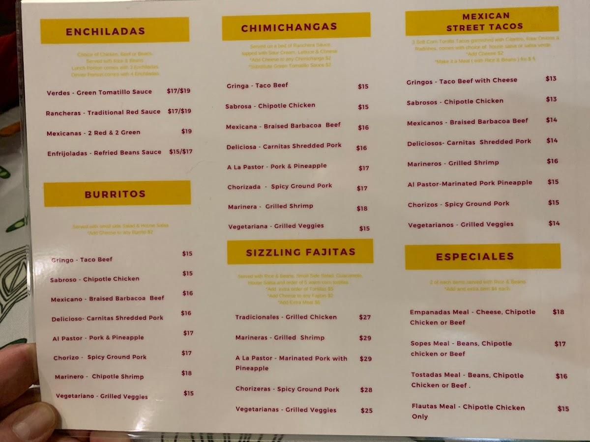 Menu at Su Casa Authentic Mexican Kitchen restaurant, Fairmont Hot