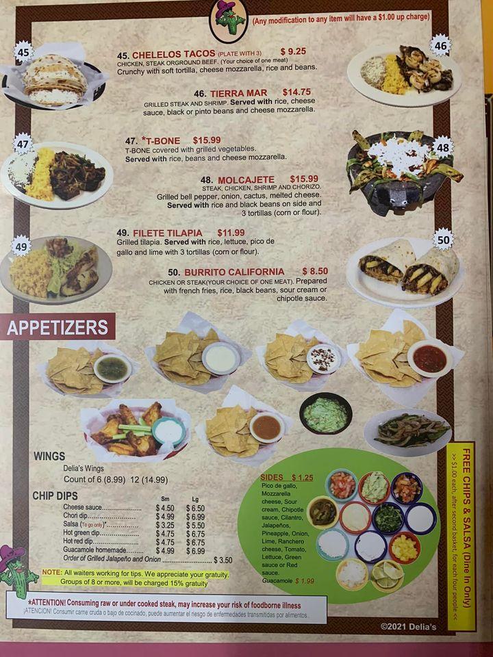 Menu at Delia's Mexican Restaurant, Dayton