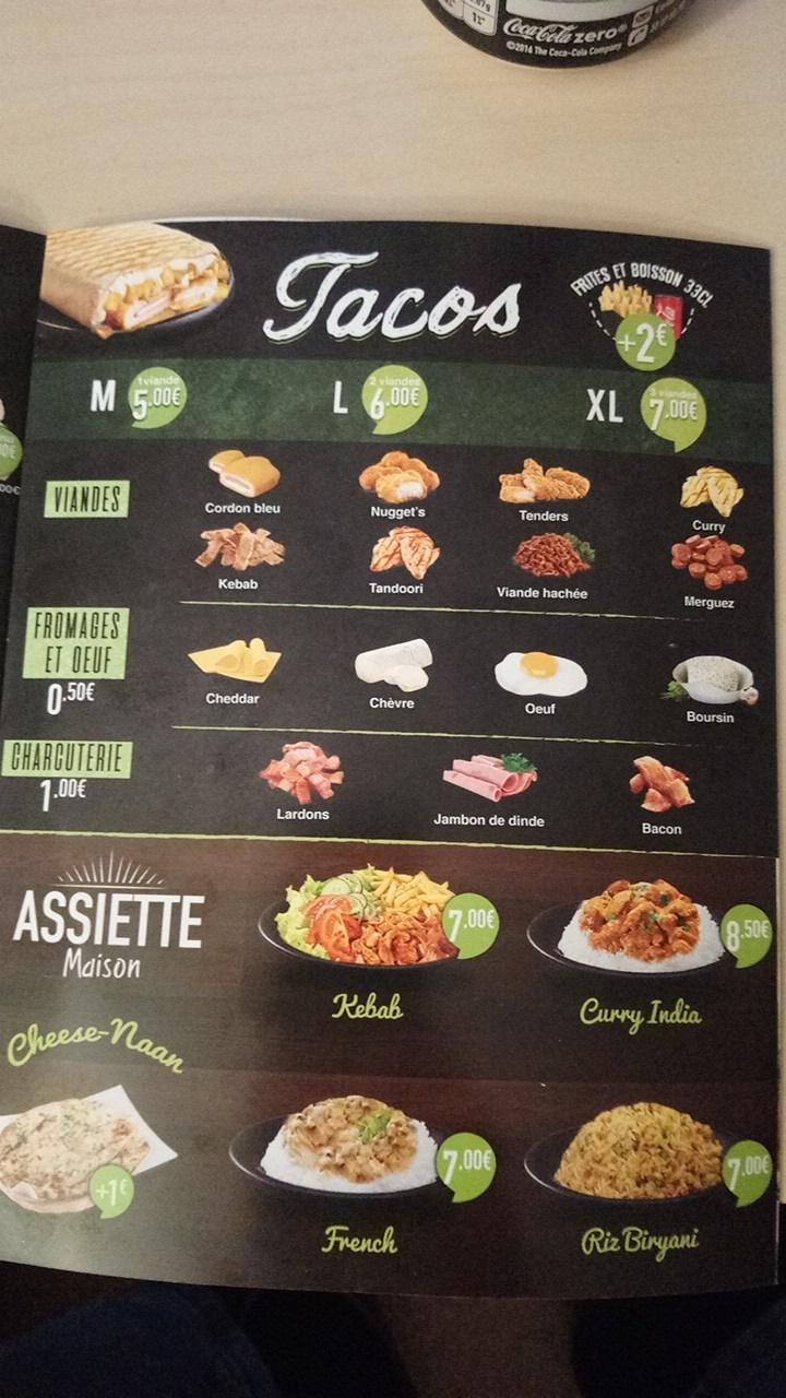 Menu at Naan Wich restaurant, Fleury-Mérogis