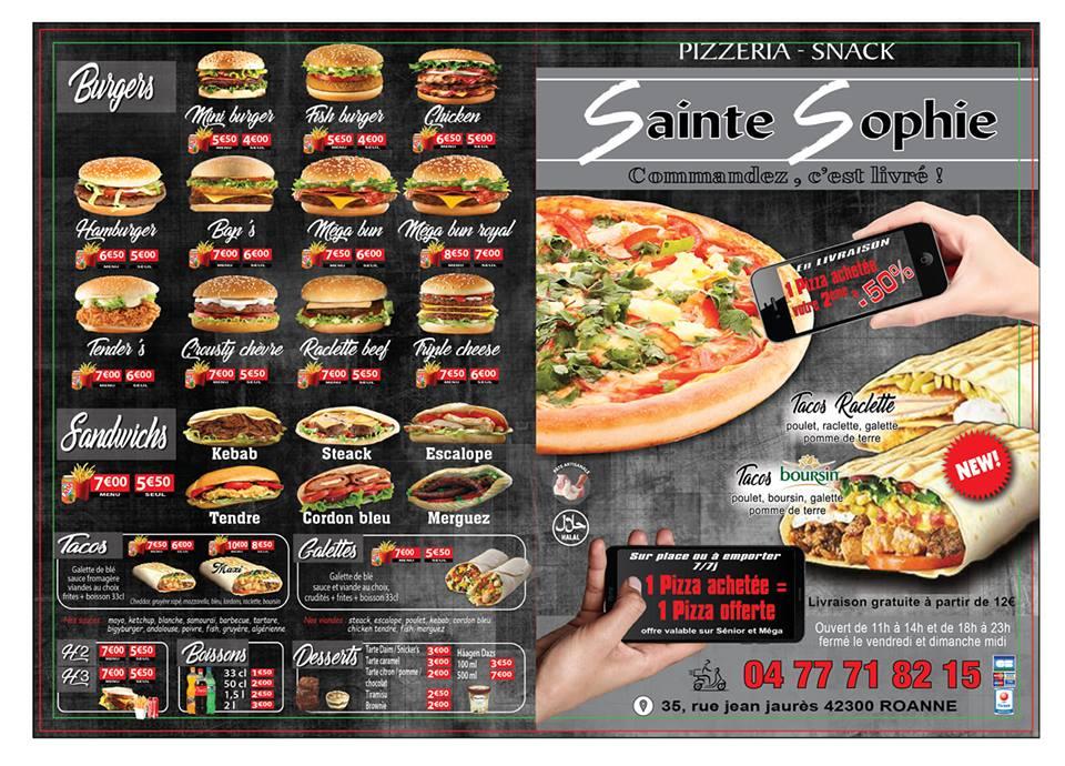 Menu au Restaurant SainteSophie, Roanne