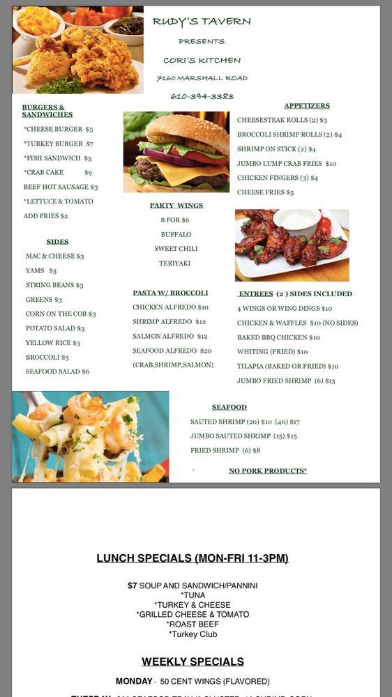 Menu at Rudy's Tavern pub & bar, Upper Darby