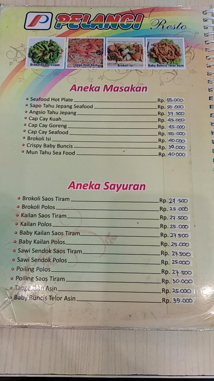 Carta Del Restaurante Pelangi Resto Pringgading Semarang Jl