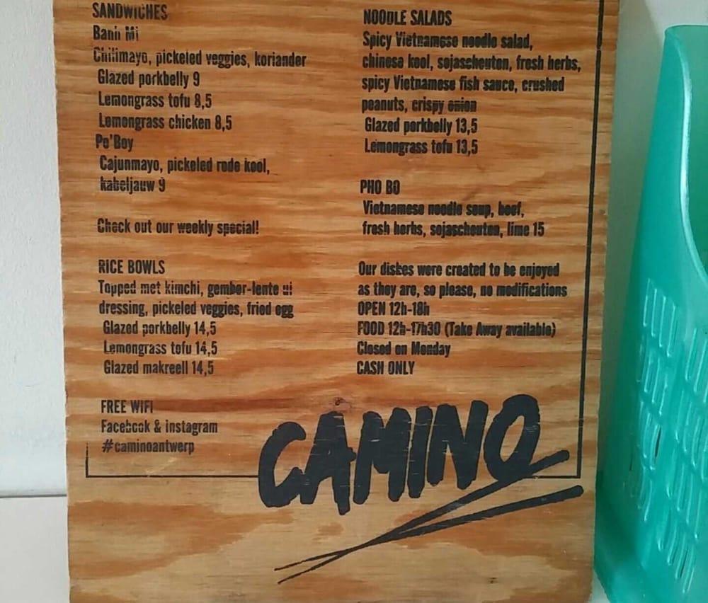 Menu at Camino, Antwerp, Muntstraat 4