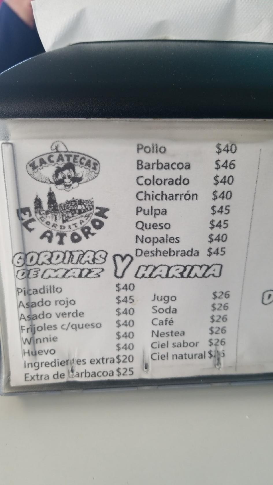 Carta del restaurante Gorditas El Atorón Ciudad Juarez Blvd Óscar