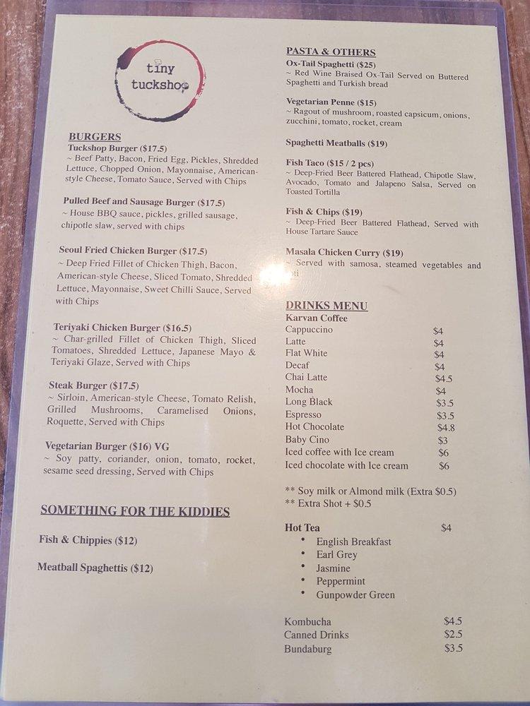 Menu at Tiny Tuckshop restaurant, Willetton