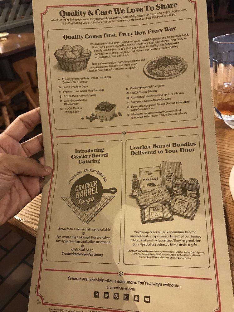 Menu at Cracker Barrel Old Country Store, Lubbock