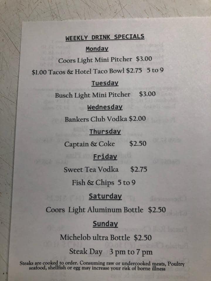 Menu at Loyalsock Hotel pub & bar, USA