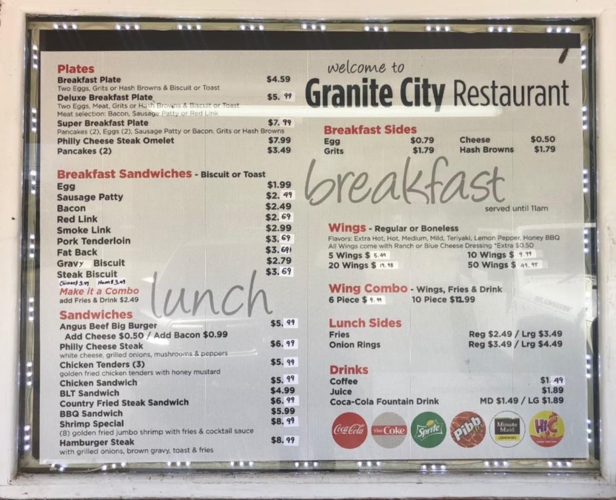 Granite city restaurant menu