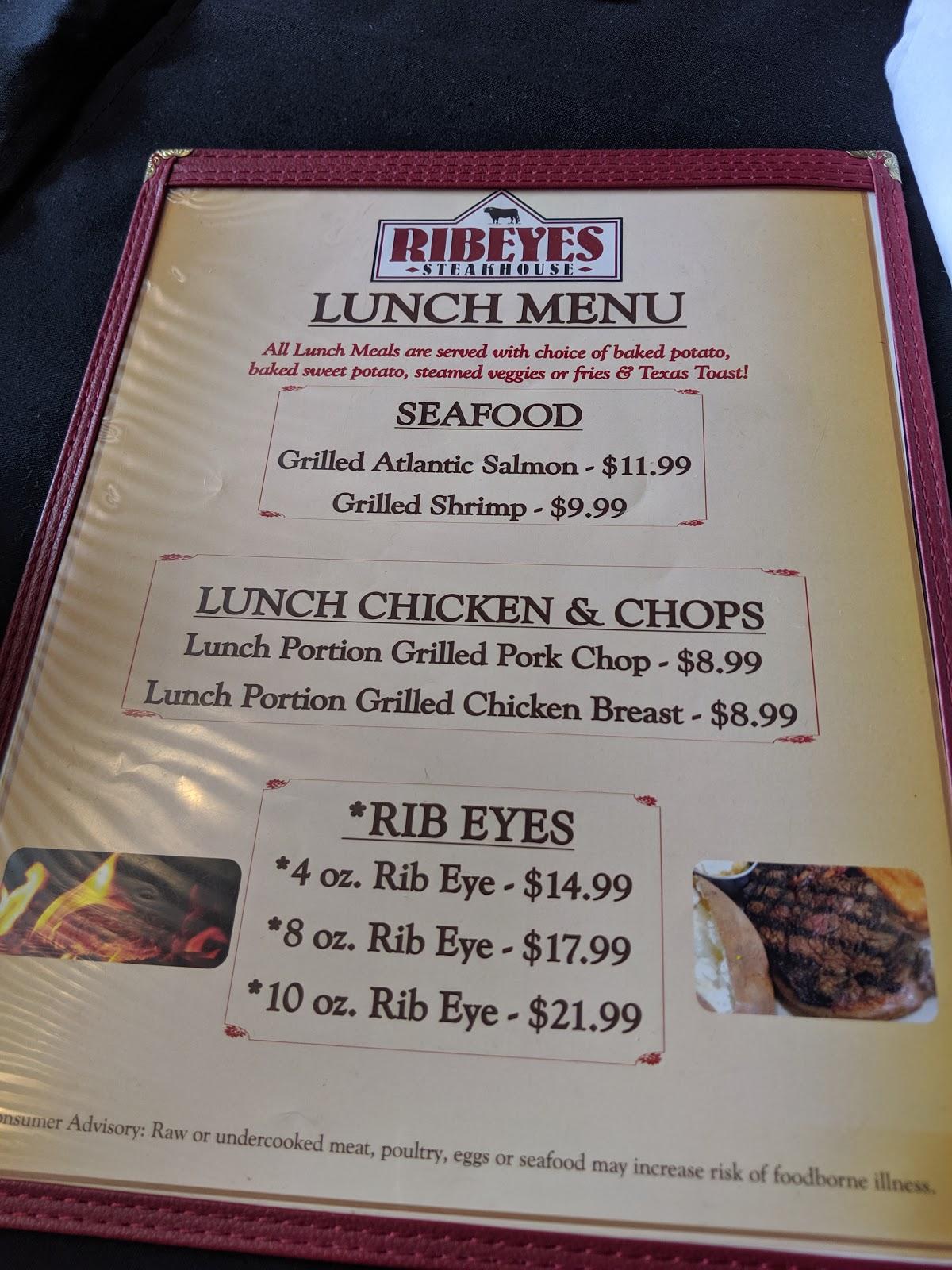 Menu at Ribeyes Steakhouse, Mount Olive