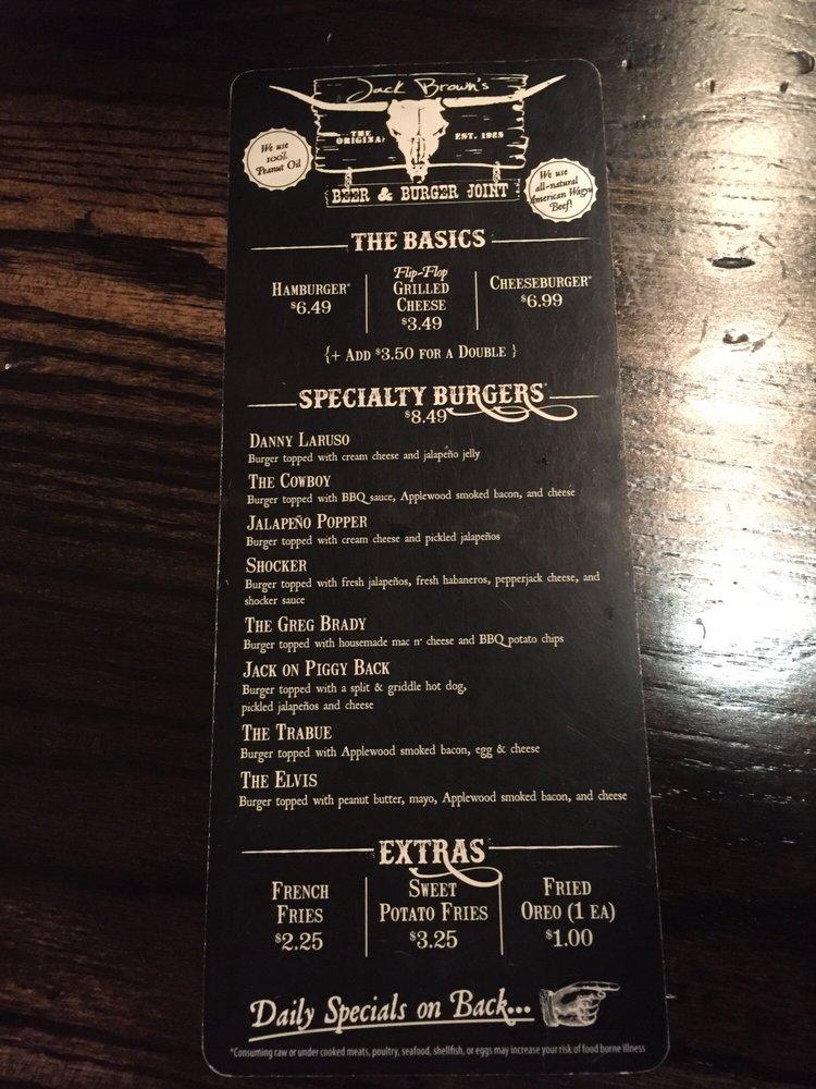 Menu at Jack Brown's Beer & Burger Joint Murfreesboro pub & bar