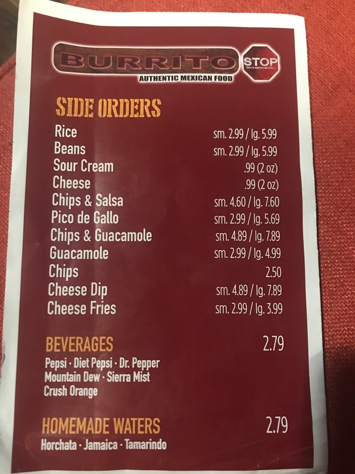 Menu at Burrito Stop Mex and American Grill restaurant, Whiting