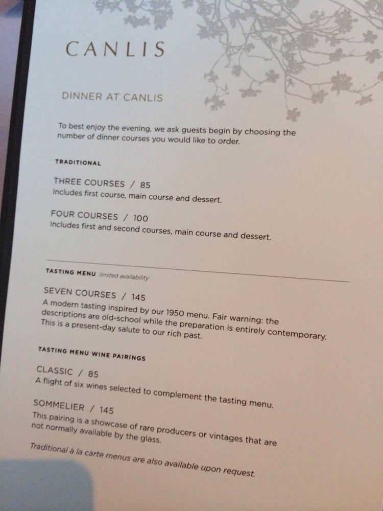 Menu at Canlis restaurant, Seattle