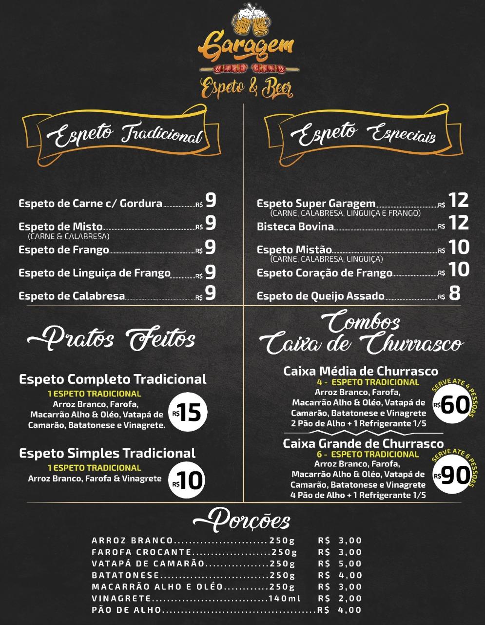 Carta Del Restaurante Garagem Espeto Beer Manaos