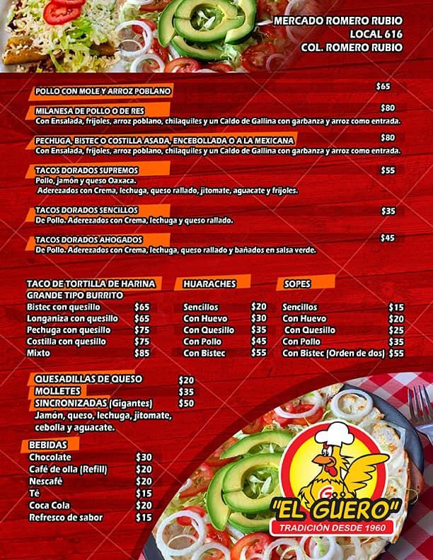 Menu at CALDOS DE GALLINA EL GÜERO restaurant Mexico City Mercado