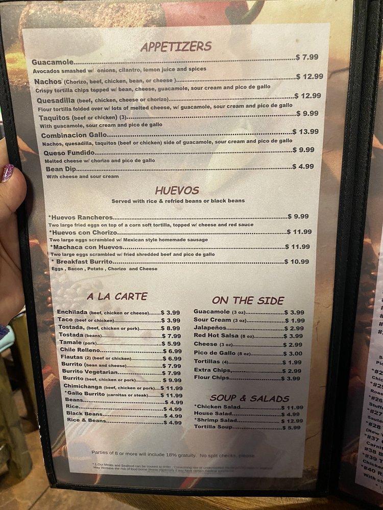Menu at El Gallo Restaurant, Rancho Murieta