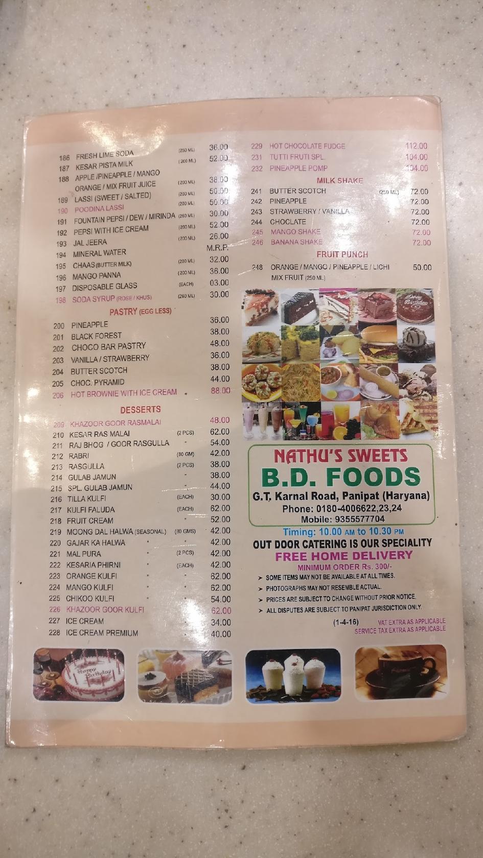 Menu at Hanu's Sweets B.D Foods Sweet Shop Namkeen Shop Fast Food ...