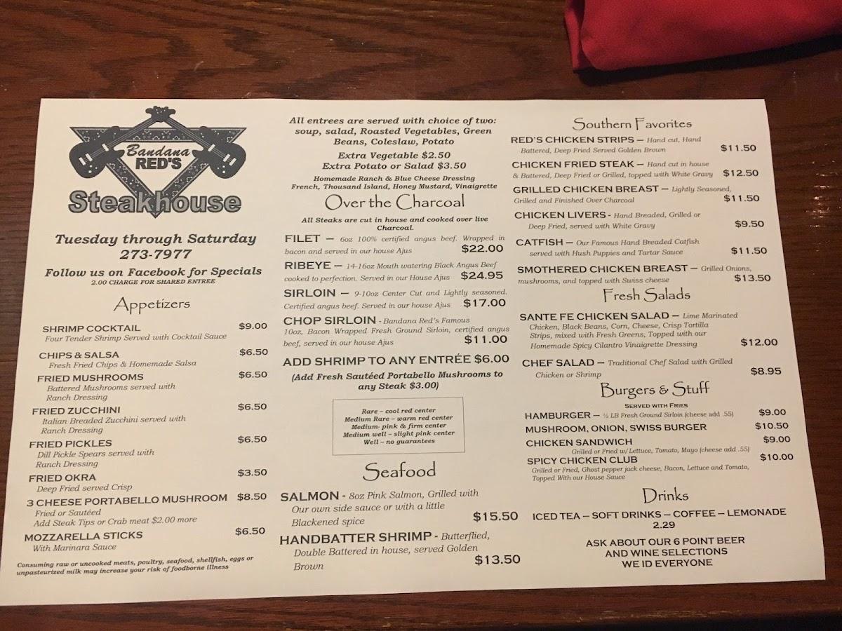 Menu at Bandana Reds Steakhouse, Shawnee