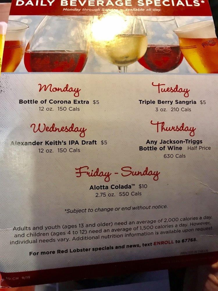 Menu at Red Lobster restaurant, Toronto, Sheppard Ave E