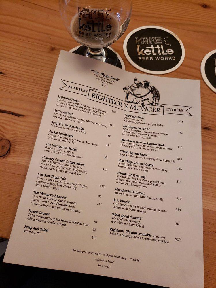 Menu at Kame & Kettle Beer Works, Pelham