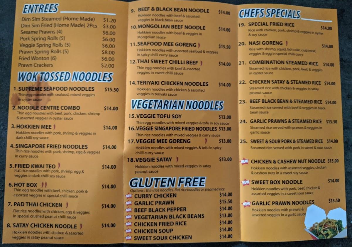 Menu at Noodle Centre restaurant, Kilmore