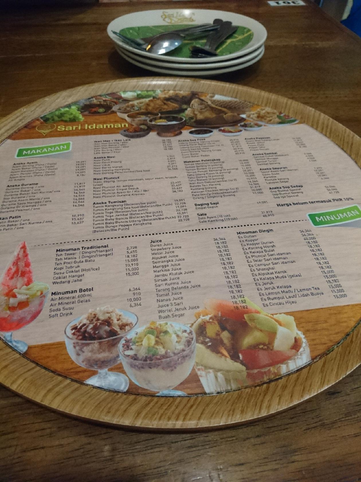 Menu At Sari Idaman Restaurant, Jakarta