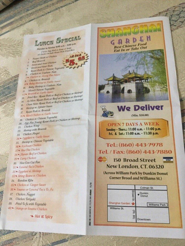 Menu at Shanghai Garden restaurant, New London