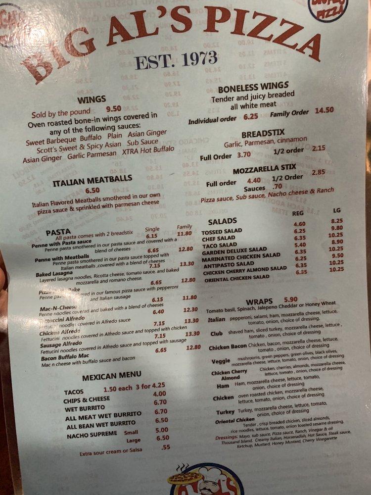 Menu at Big Al'S Pizza pizzeria, Manistee