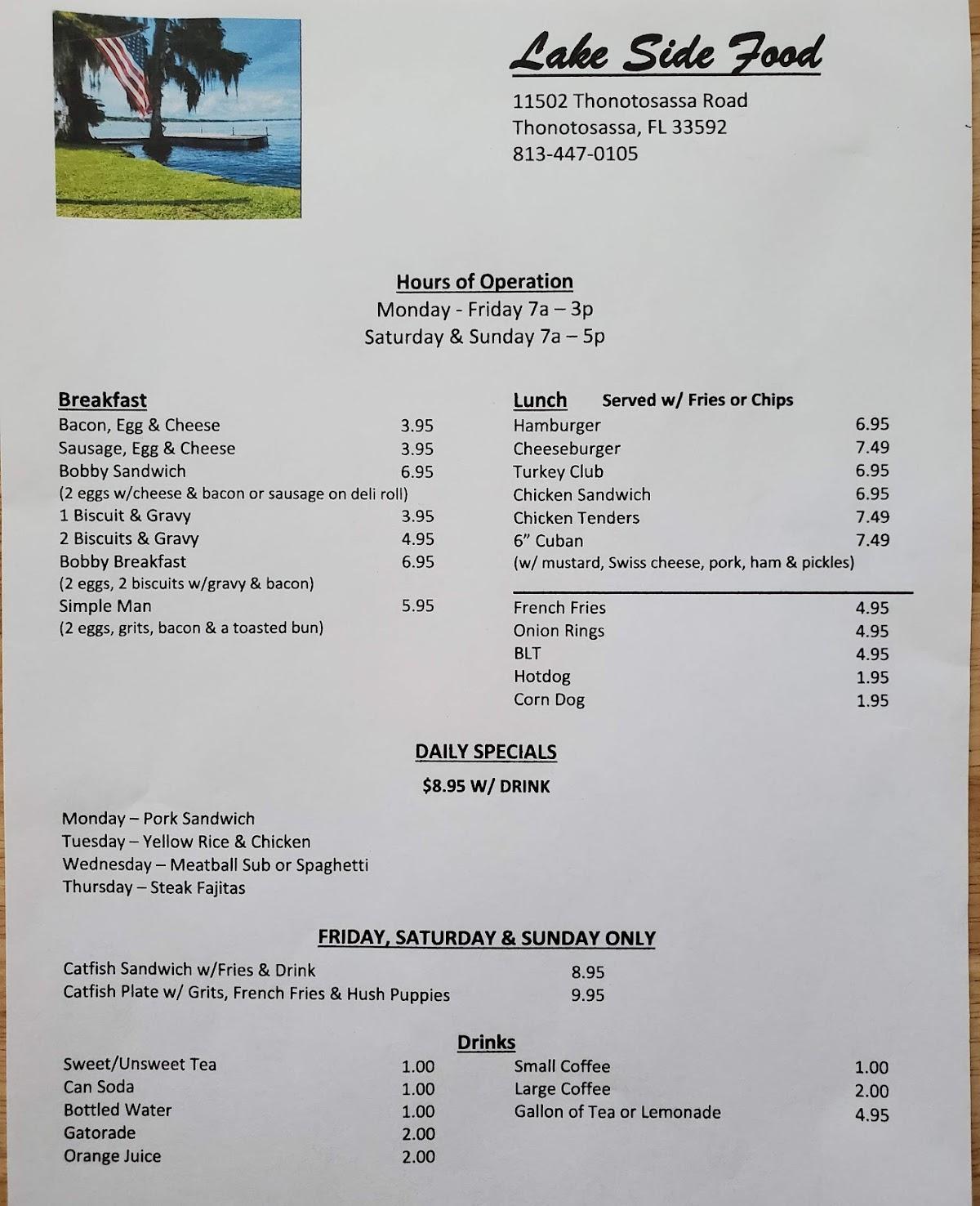 Menu at Lake Side Grill Thonotosassa restaurant, Thonotosassa