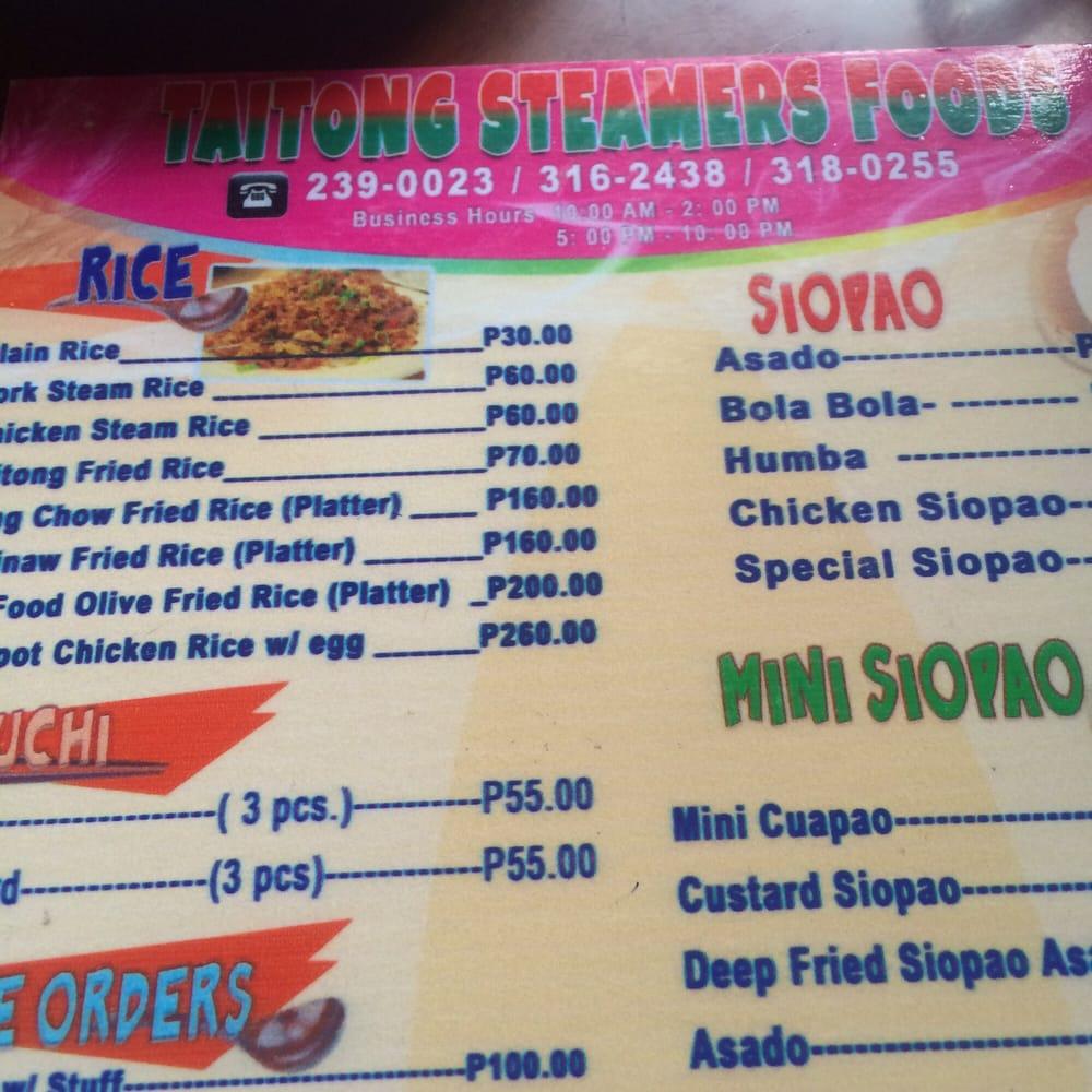 Carta del restaurante Taitong Steamers Foods, Mandaue
