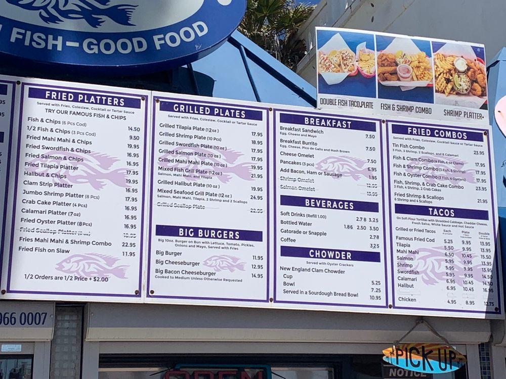 Menu at Tin Fish Oceanside restaurant, Oceanside, 302 The Strand N