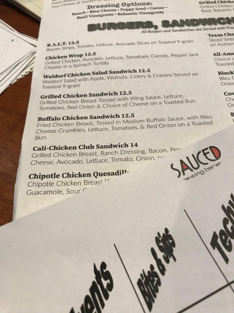 Menu at Sauced Wing Bar, Boerne