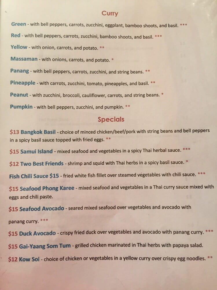 Menu at Sila Thai Restaurant, Rock Hill