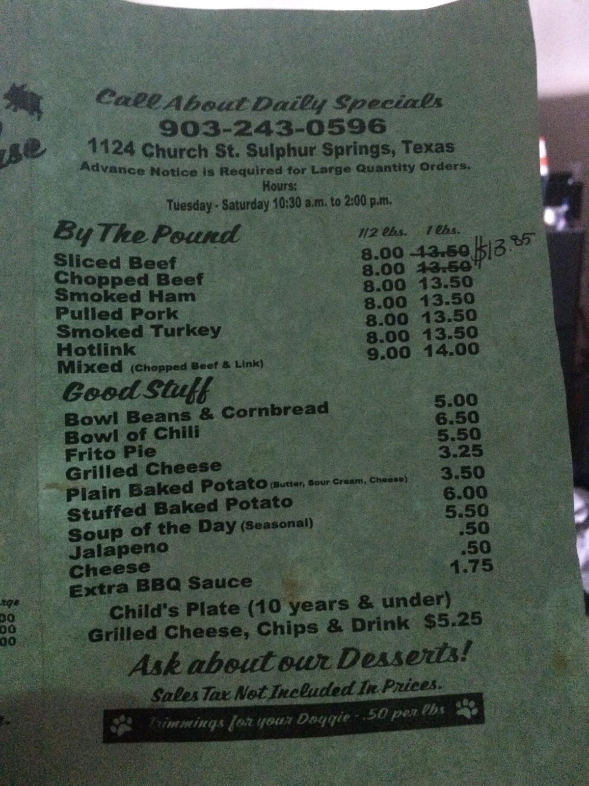 Menu at Sharon's BBQ & Grub House, Sulphur Springs, Church St