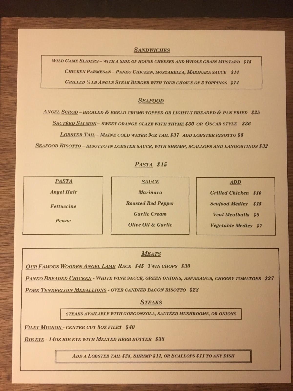 Menu at Wooden Angel Restaurant, Beaver