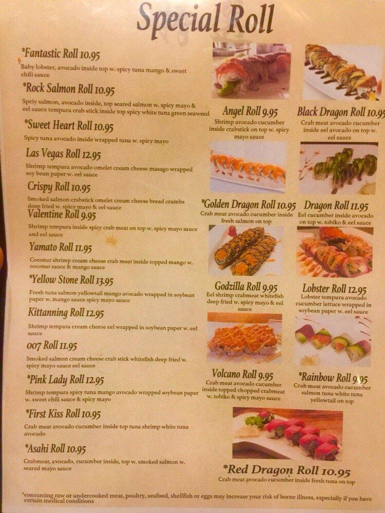 Menu at Yamato Sushi Restaurant, Kittanning