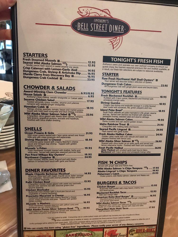Menu at Anthony's Fish Bar, Seattle, Alaskan Way