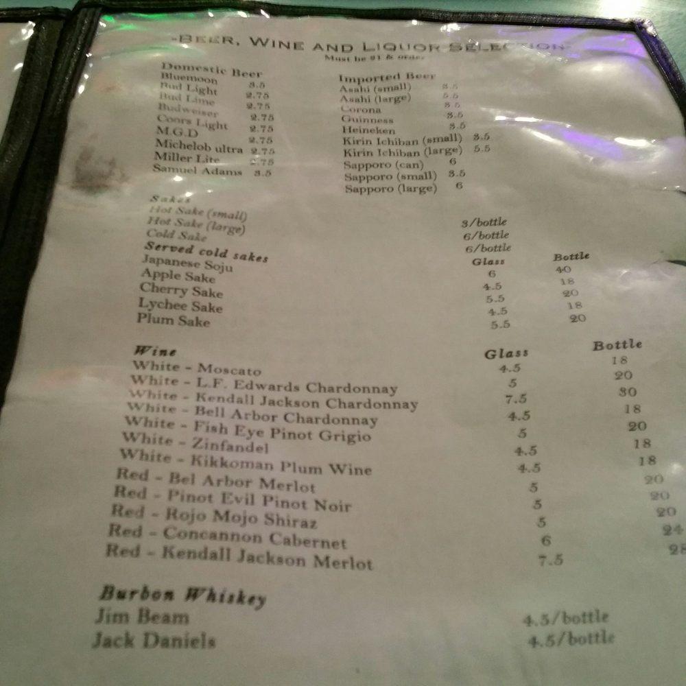 Menu at Ginza Hibachi restaurant, Elizabethtown