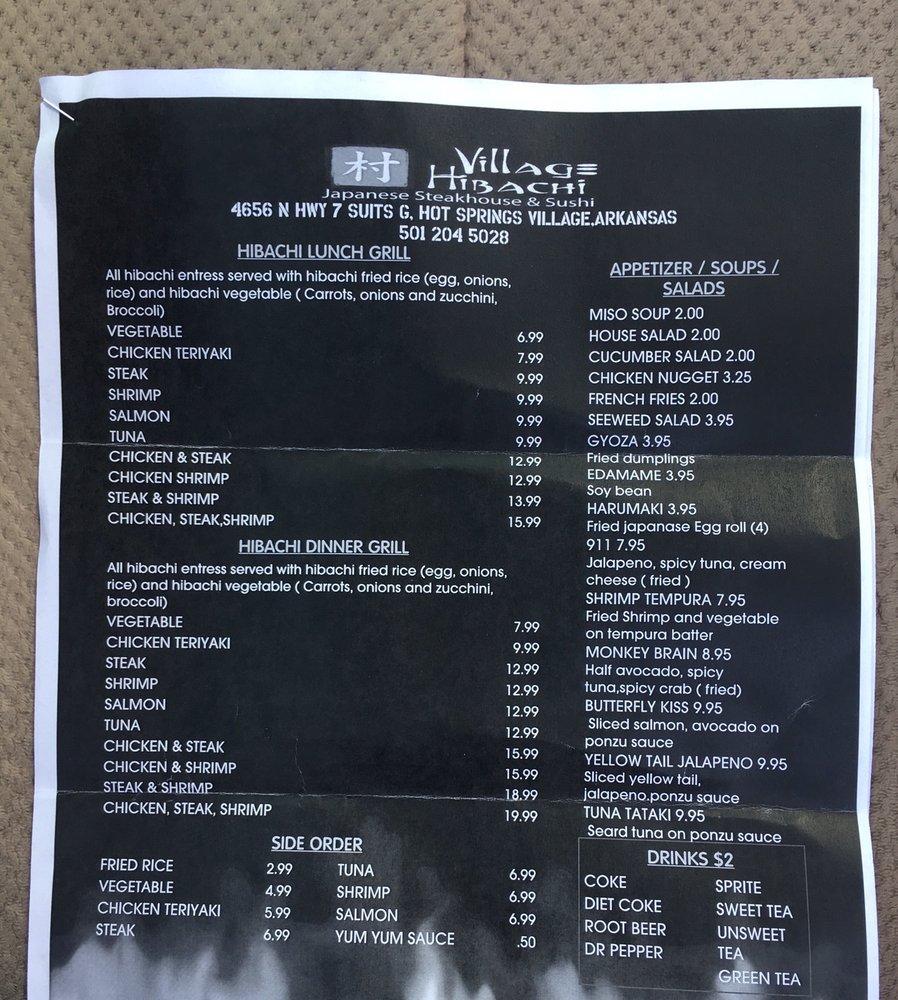 Menu at Village Hibachi restaurant, Hot Springs Village, N State Hwy 7