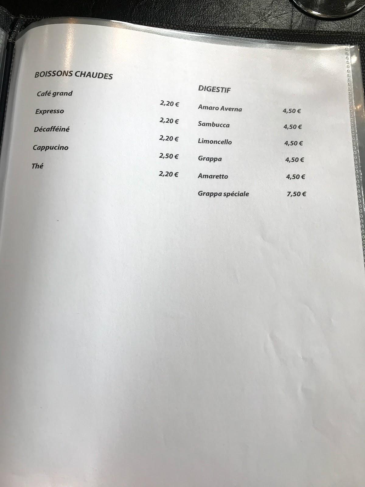 Menu at Cosi Com'e, Liège