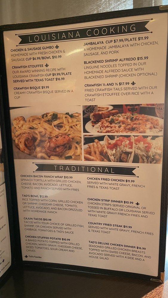 Menu at TaD's Louisiana Cooking Lake Charles restaurant, Lake Charles