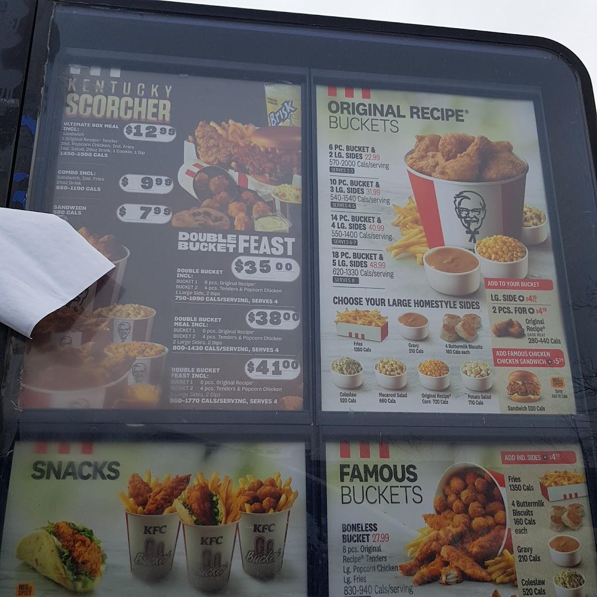 Menu at KFC fast food, Orillia, 424 West Street N