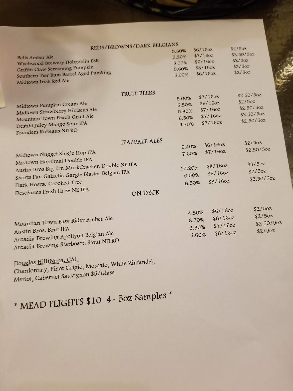 Menu at Midtown Brewing Co. pub & bar, Lansing